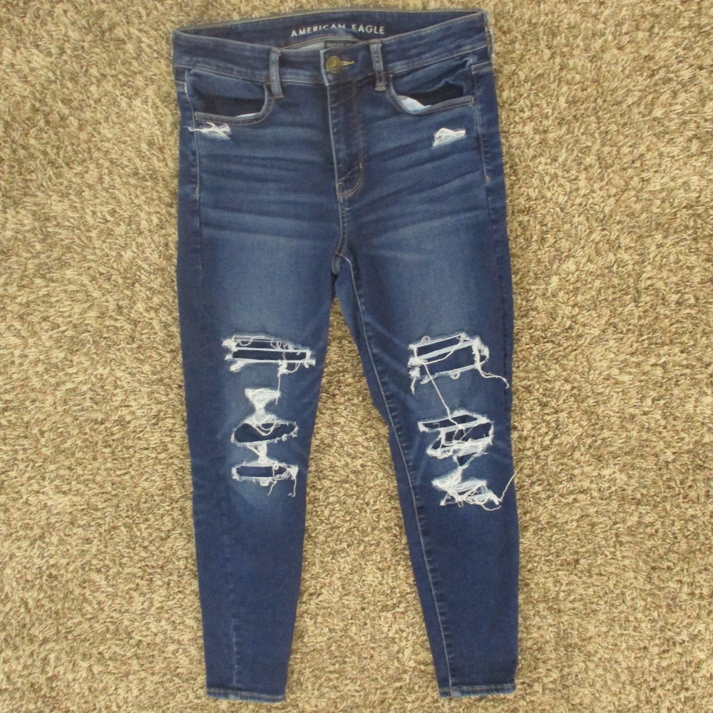 American Eagle Jeans Womens 6 Short Dark Wash High Rise Jegging Distressed Denim